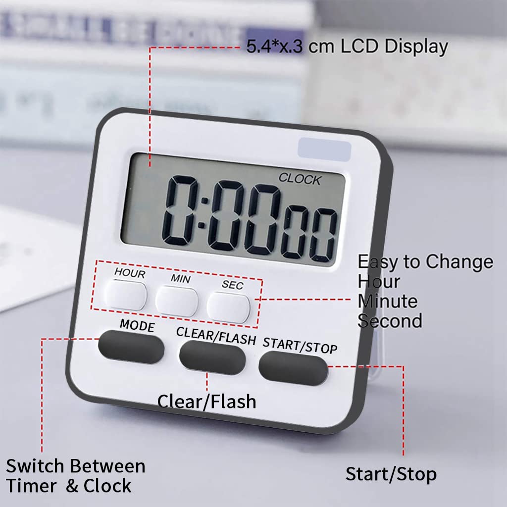 HASTHIP LCD Digital Timer Magnetic Alarm Clock with Flash Reminder Countdown Light Timer Time Reminder Baking Timer with Bracket Design Battery Powered Timer for Kitchen, Study (Without Battery)