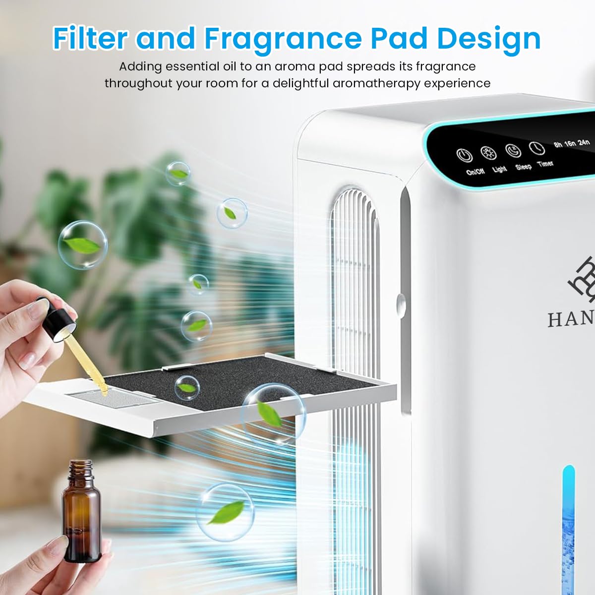HANNEA 2.5L Dehumidifier for Room LED Quiet Dehumidifier with 3 Timer Settings 2 in 1 Dehumidifier with Aromatherapy Tray Multipurpose Room Dehumidifier for 800 Sq. ft Room