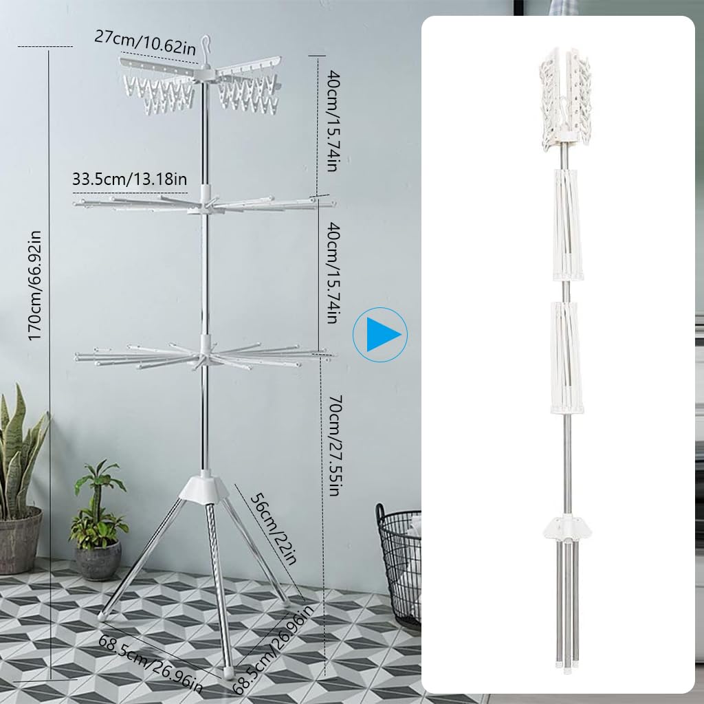 HASTHIP Baby Clothes Drying Rack, Stainless Steel Foldable Multi Arms Underwear Drying Rack with Hanging Hook, Portable Space-Saving Tripod for Indoor & Outdoor Use