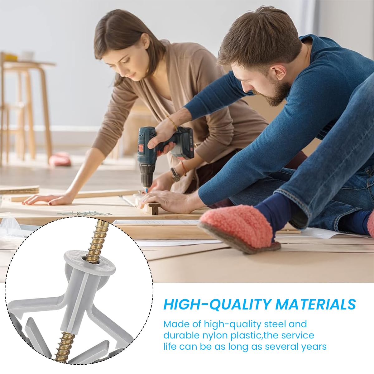 Serplex 50 Set Drywall Anchor with Screw Kit Drywall Anchor Kit Hollow Wall Anchors Plasterboard Plugs Screws Butterfly Expansion Tube Pipe Drywall Winged Anchors for Hanging Heavy Items on Drywall