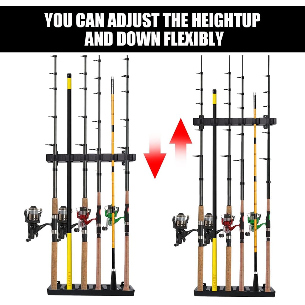 Proberos Wall Mounted Fishing Rod Holder EVA Foam Grips Universal Fishing Rod Holder with 6 Slots Deluxe Fishing Rod Rack for Casting Rod, Telescopic Rods
