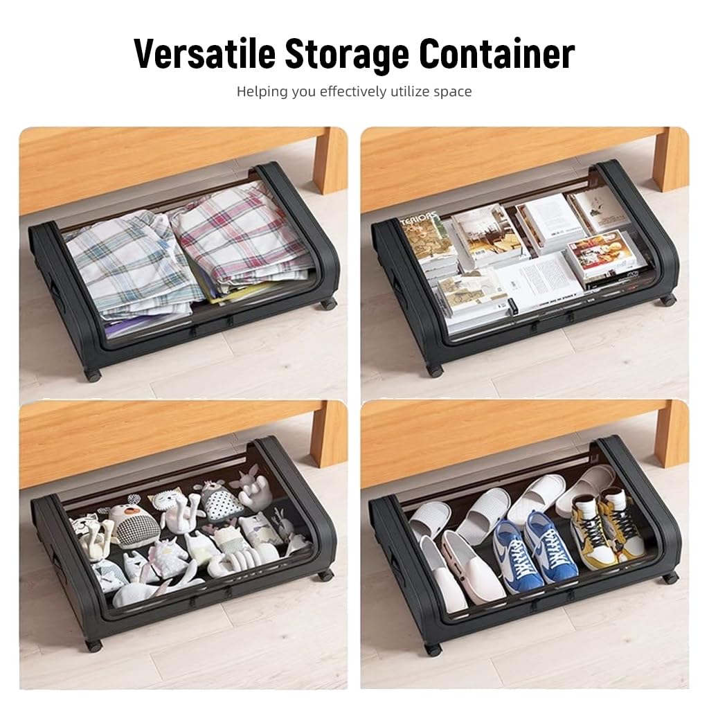 HASTHIP 1 Pcs Under Bed Storage Organizer Zip Cover with Wheels, Rolling Under Bed Storage Container, 32