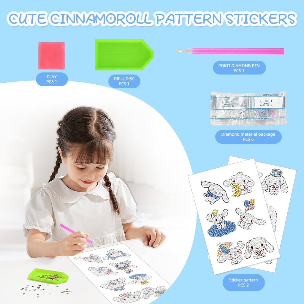 PATPAT DIY Diamond Painting Art Kit Cinnamoroll Diamond Stickers DIY Material Kit with Tools 12Pcs DIY Diamond Painting Cartoon Cinnamoroll Kawaii Stickers for DIY Crafts, Scrapbooking