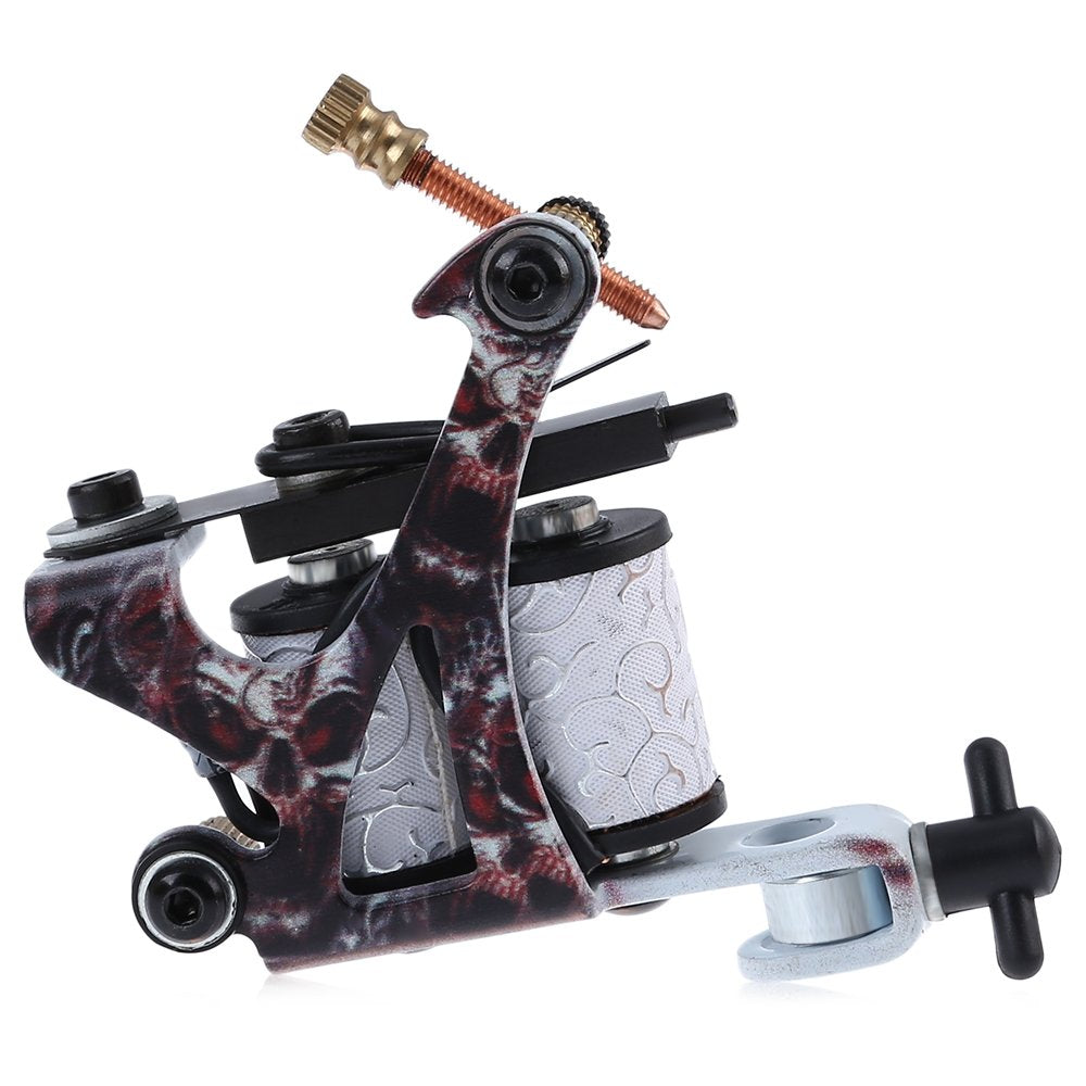 MAYCREATE Tattoo Machine Set for Beginner 2 Machine Gun Pigment Tips Power Supply Set 5 Needle(Silver and Black, 3 Pin EU Plug