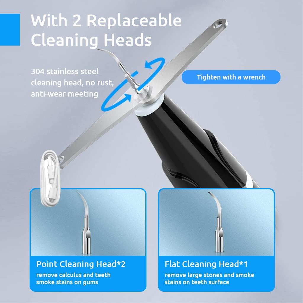 HANNEA Plaque Remover for Teeth, Teeth Cleaner Dental Calculus Remover Teeth Cleaning Kit with Led, Adjustable 5 Modes, Replaceable Clean Heads Safe for Adult Kids