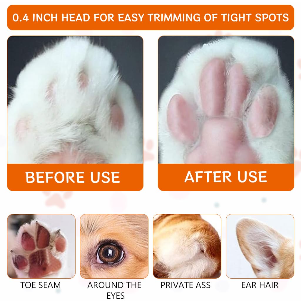 Qpets Dog Hair Cutting Machine, Pet Hair Trimmer for Dog Cat witn LED/Red Laser/UV365 Purple Light, Electric Grooming Clippers for Hair Around Paws, Buttocks, Eyes & Ears for Small Pets