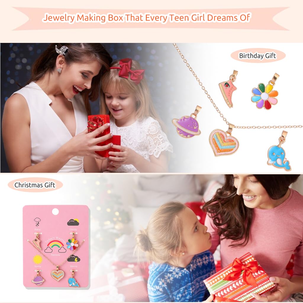 PATPAT Cute Necklace For Girls, Cartoon Necklace Jewellery Sets With 5 Interchangeable Pendent Charms Pendant For Girls Colorful Loving Heart Pendant Friendship Necklace Set For Women Girls