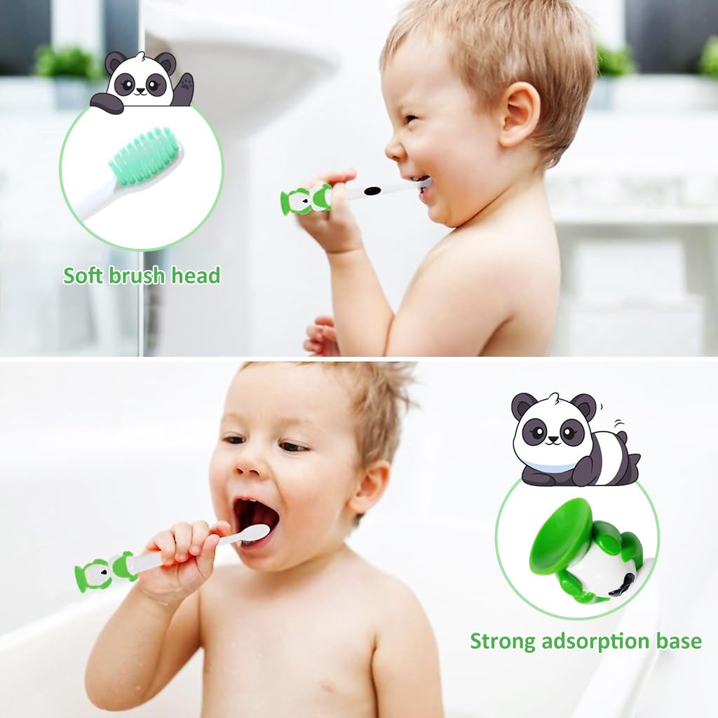 HANNEA 6pcs Kids Toothbrush Soft Bristle Toothbrush for Kids Suction Cup Design Kids Toothbrush Cartoon Panda Handle Toothbrush for Kids 2-6 Years Old Boys and Girls