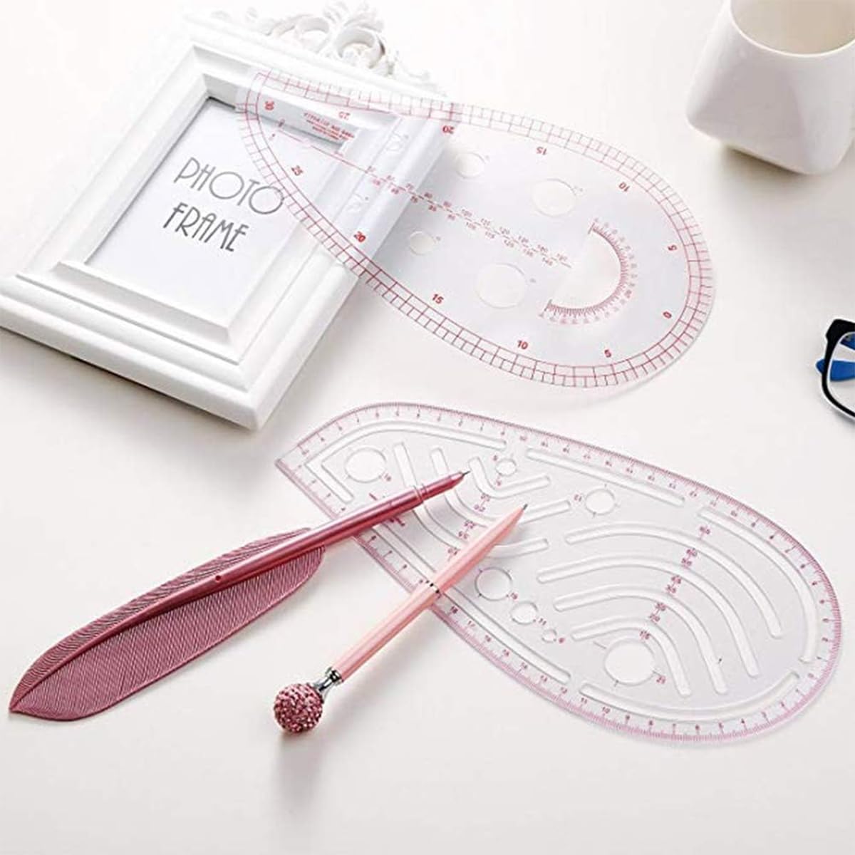 HASTHIP Metric Sewing Ruler, 4 Style Fashion Clear Metric Sewing Ruler Set, French Curve Pattern Ruler Kit for Designers, Tailors, DIY Sewing