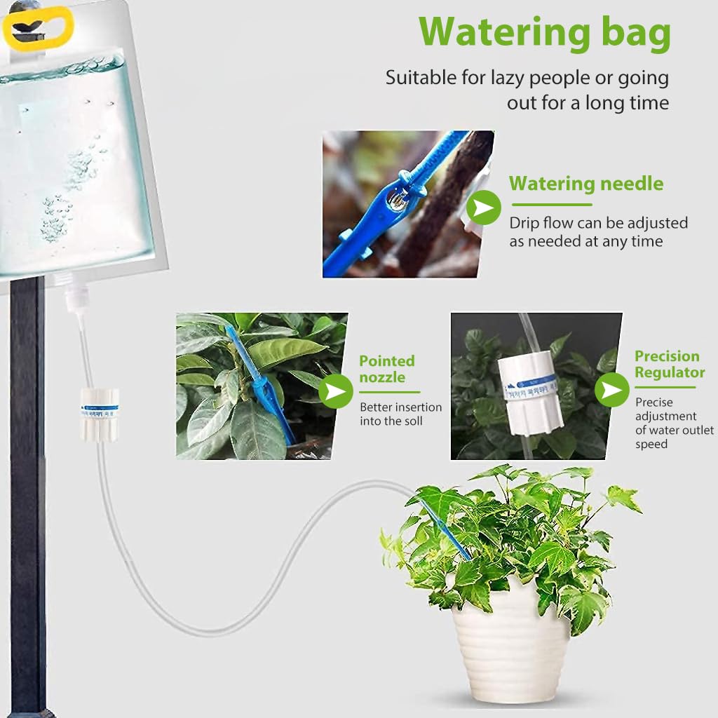HASTHIP Drip Irrigation Kit for Garden Home Office with 3500ml Water Bag and Slow Release Control Valve Switch, Adjustable Self-Watering Devices for Pots Plant