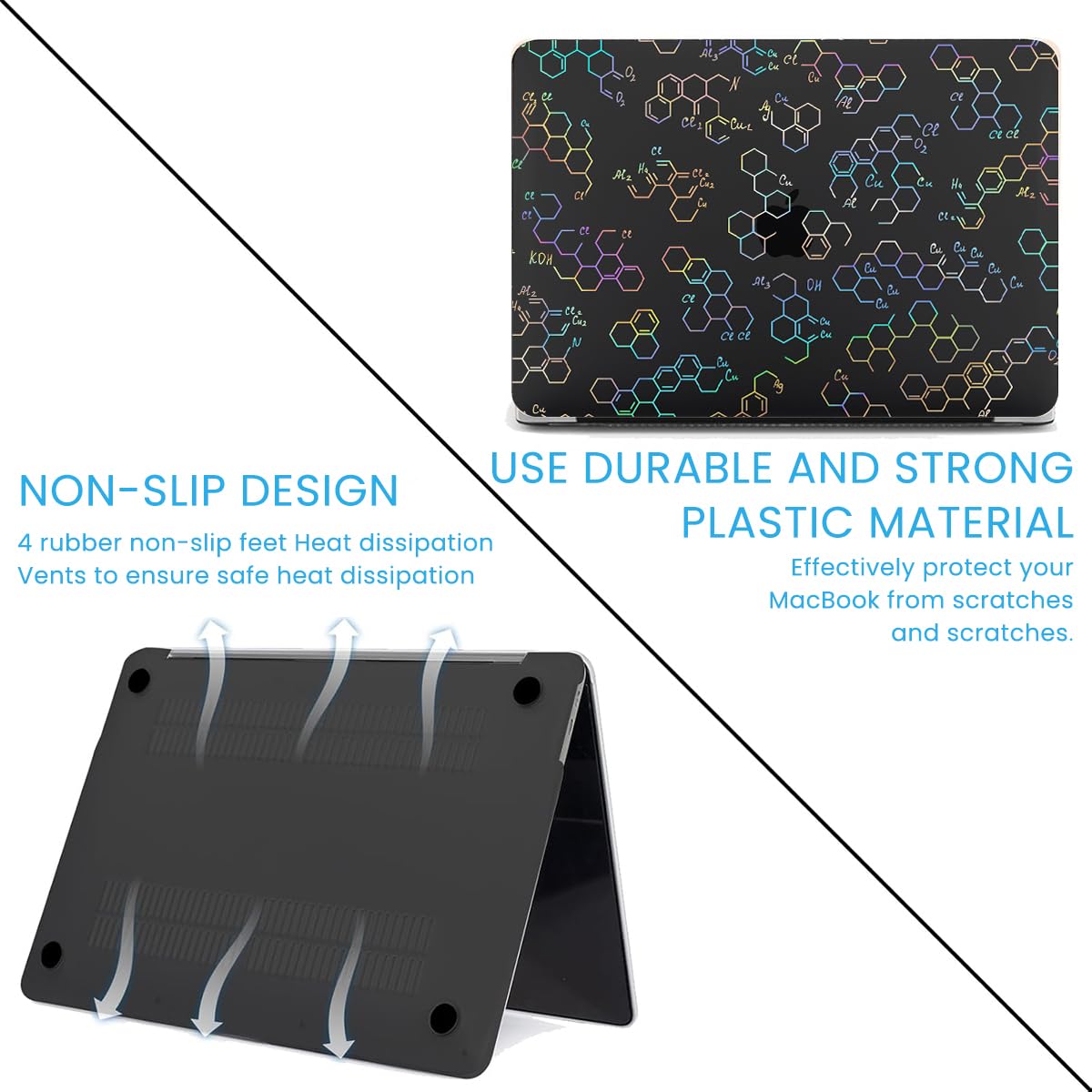 ZORBES Laptop Case for MacBook Air 13 Inch M1 2018-2021 Release A2337 / A2179 / A1932, Creative Color Molecular Structure Case Heat Dispassion Design Anti-slip Waterproof Laptop Protector Hard Case