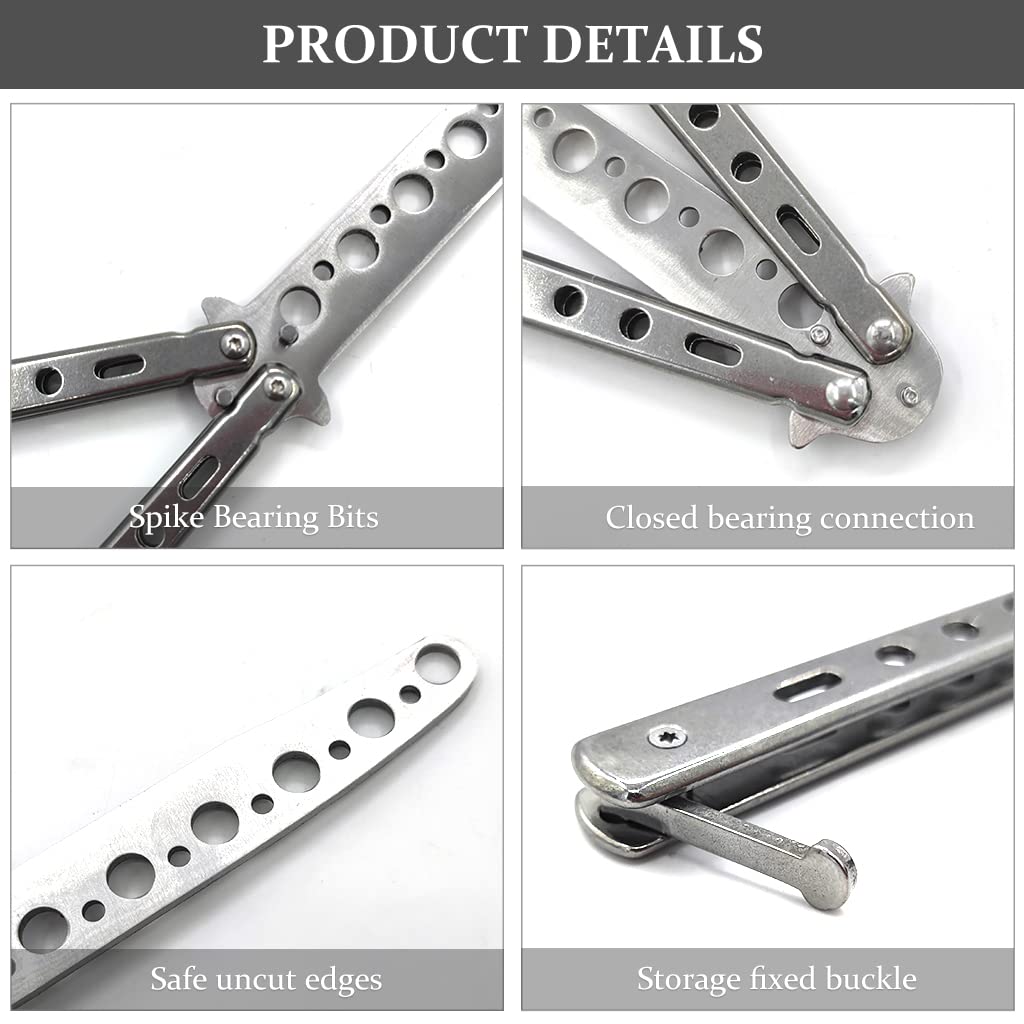 Optifit Butterfly Knives Trainer for Car Tyre Cleaning and Window Breaking with Carring Bag, Stainless Steel Multi Tool with Hook Tip Remove Stucked Stone, Balisong Trainer with Unsharpened Blade