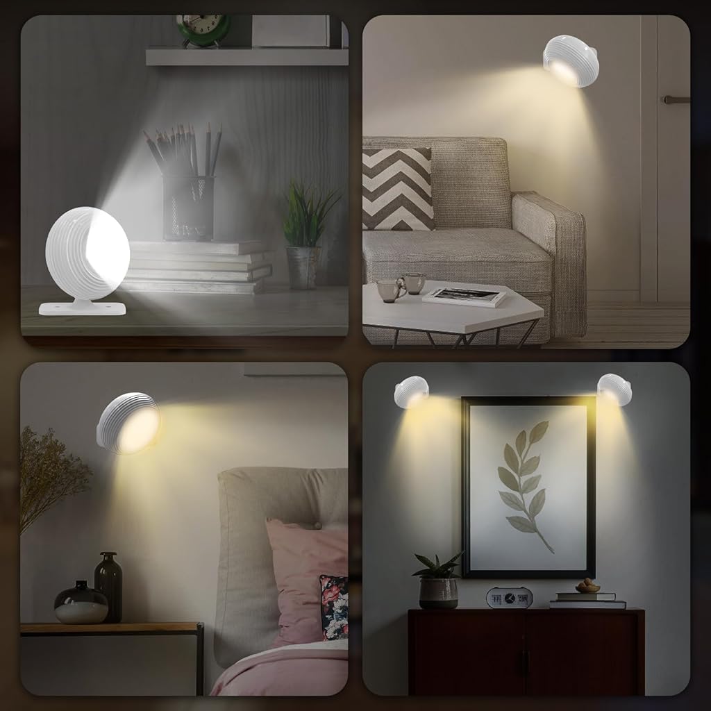 ELEPHANTBOAT 2Pcs USB LED Wall Light 3 Color LED Reading Light Detachable Magnetic LED Wall Light with Touch Button Control 2000mAh Rechargeable Wall Light Reading Light Night Light Wardrobe Light
