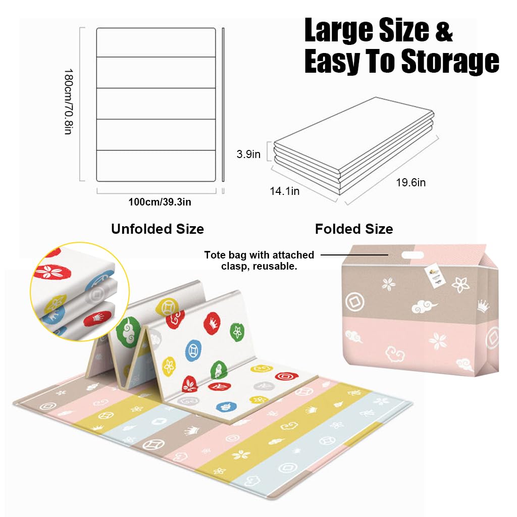 SNOWIE SOFT Baby Mats for Floor Baby Playing Mat Waterproof Folding Play Mat for Babies 0 to 12 Months Baby Play Gym & Mat Skin Friendly PE Baby Play Mats for Crawling Indoor Outdoor 70.8 x 39.3 Inch