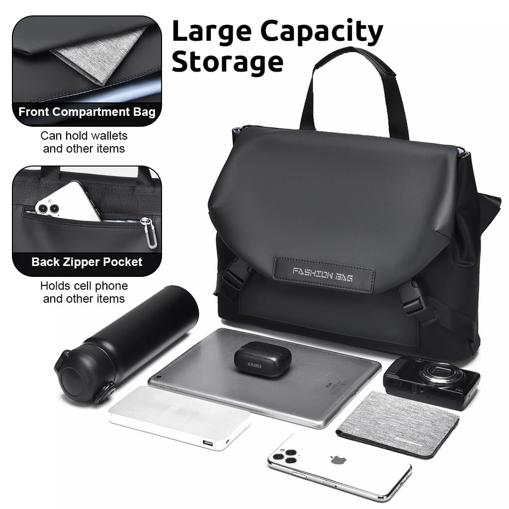 GUSTAVE Fashion Satchel Bag for Men Waterproof Polyester Crossbody Bag with Handle Multi Layer Travel Shoulder Bag Tote Bag for Men Lightweight Messenger Bag Casual Bag Day Bag, 32x25cm