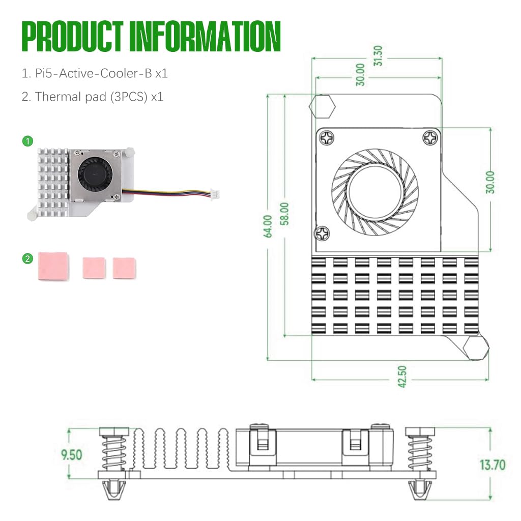 Verilux Cooler for Raspberry Pi 5, Combines a Temperature-Controlled Blower Cooling Fan and an Alumium Heatsink and Thermal Pad to Accelerate Heat Dissipation for Raspberry Pi 5