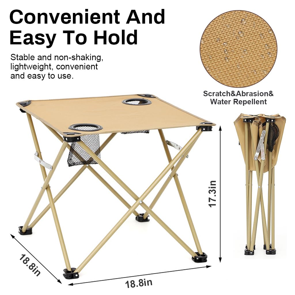 Proberos Folding Camping Table Bench Table Waterproof Oxford Cloth Table with Built in 2 Cup Holders Lighweight Portable Table 18.8'' Folding Table for Camping, Beach, Balcony, Picnic