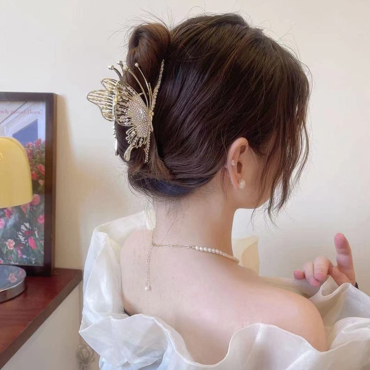 PALAY Butterfly Hair Claw Clips for Women Sparkly Rhinestone Large Clutchers for Hair Non-Slip Metal Hair Clips Strong Big Hair Jaw Clips Gift