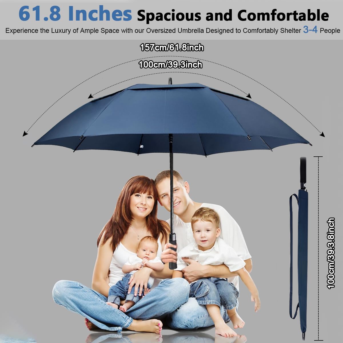 PALAY 52Inch Big Umbrella for Men, Auto Open Large Golf Umbrella Windproof, Oversize Rain Umbrella with Cover for Aldult Men, Windproof Waterproof Umbrella for Commuting, Travel (Blue)
