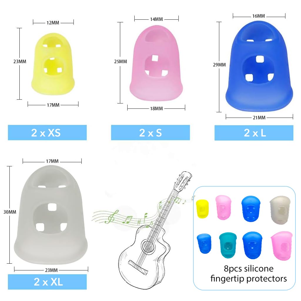 PATPAT 18Pcs Guitar Pick & 8Pcs Guitar Finger Protector with 4 Sizes Guitar Picks for Acoustic, Silicone Fingertip Protectors Finger Protection for Beginner Pressing String Finger, Guitar Accessories