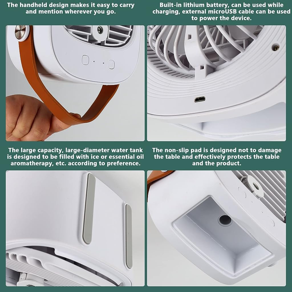 HASTHIP Mini Air Cooler with 128ml Water Tank, 4000mAh Portable Air Conditioner, Small Evaporative Coolers with Handle/Humidifier/ 3 Speeds Desktop Ice Cube Cooling Fan for Travel, Office and Bedroom