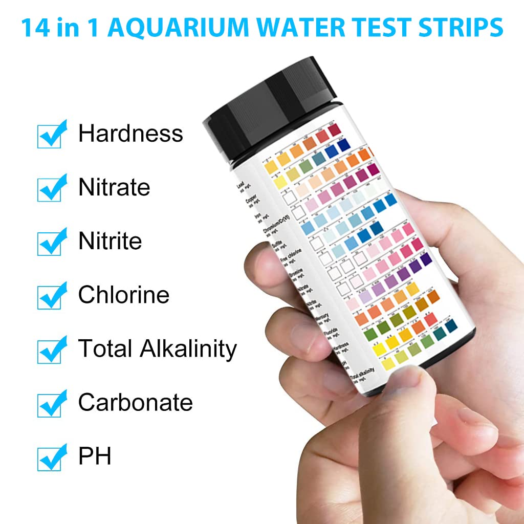Qpets 50pcs Water Testing PH Testing Strips, 14 in 1 Water Testing Kit Aquarium Test Strips Professional Freshwater Water Testing Kit for PH GH&KH Nitrite Nitrate Chlorine Carbonate