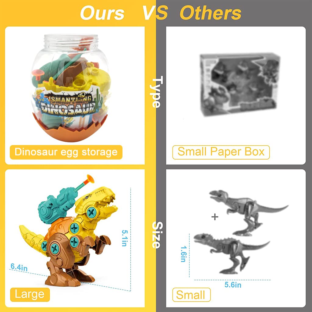 PATPAT Dinosaur Toys for Kids STEM Construction Building Toys for Kids Dinosaur Toy with Screwdriver Storage Dinosaur Egg Assembling Building Blocks Birthday Gifts for 3-8 Year Old Boys Girls -Yellow