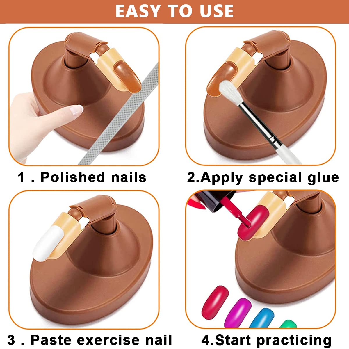 MAYCREATE Nail Art Practice Fake Finger Model for Acrylic Nails Includes 3 Action Finger Models, 1 Finger Model Base, Pack of Fake Finger Nails, Plastic Fake Finger Model