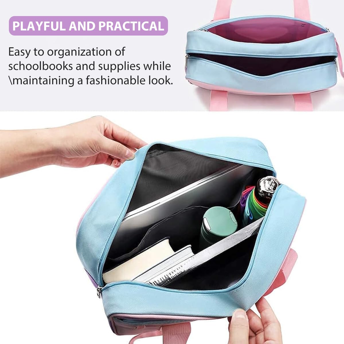 PALAY Girls Book Bag Handbag with Coin Pouch Travel Book Bag for Schoolgirls Book Shoulder Bag Tote Bag Pink Double Layer Zipper Book Bag School Gift Daily Item Handbag for Young Girls