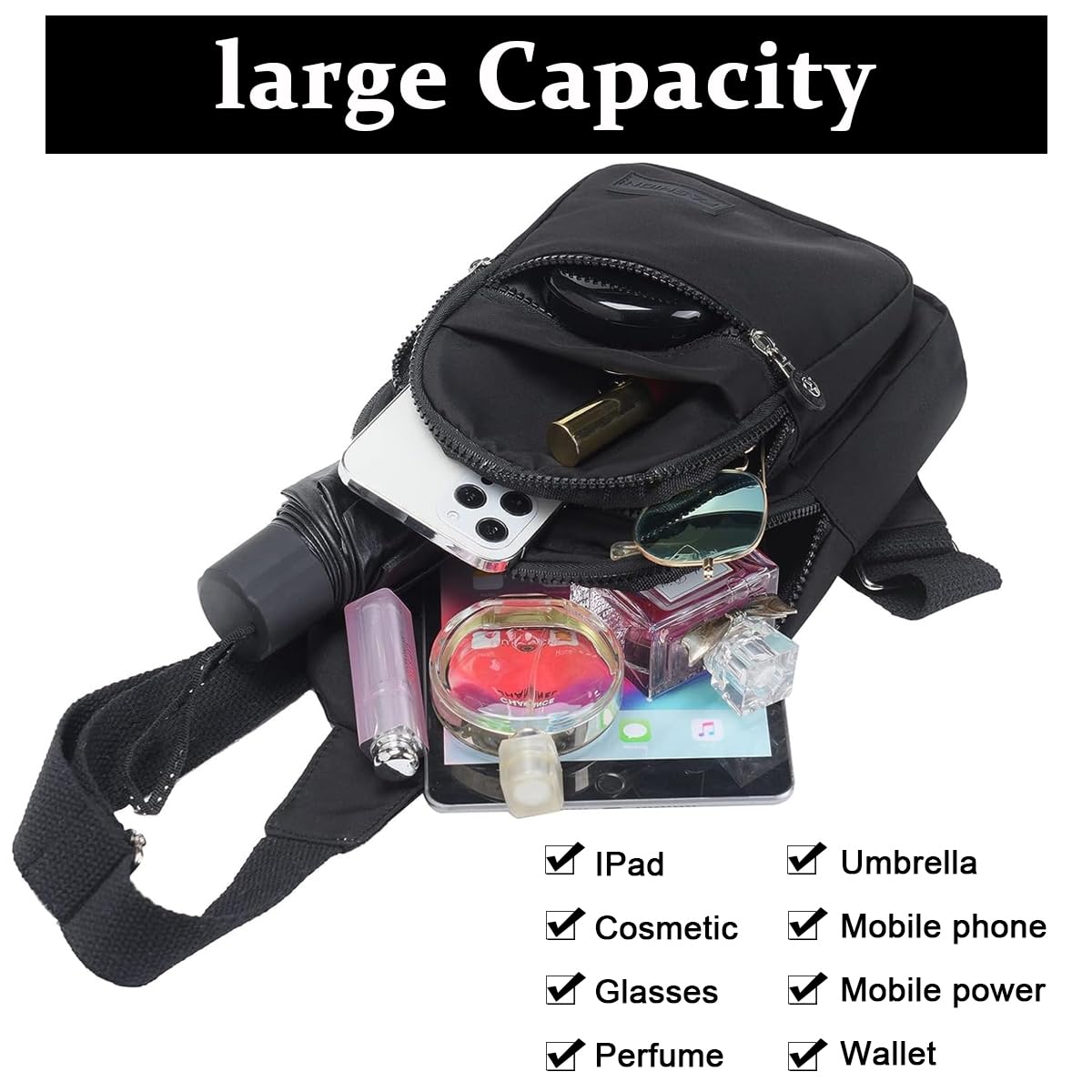 PALAY Shoulder Bag Crossbody Bag Unisex Nylon Crossbody Bag Multi Layer Travel Crossbody Bag for Working Shopping Hiking Travel