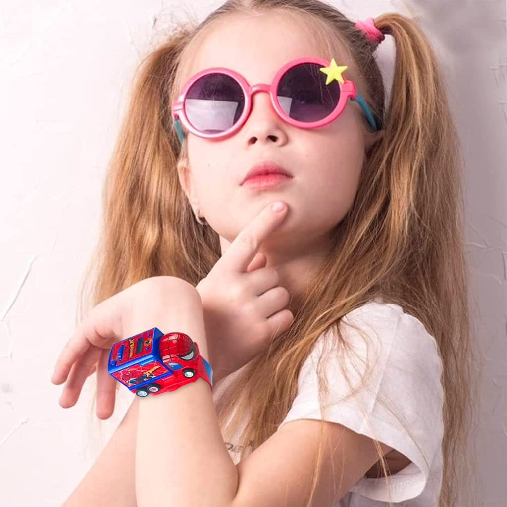 PATPAT Spiderman Watch for Kids, 2 in 1 Detachable Pull Back Truck Car Kids Watch with 6 Images Projector, Spider-Man Digital Watchs for Kids, Watch Car for Kids Girls