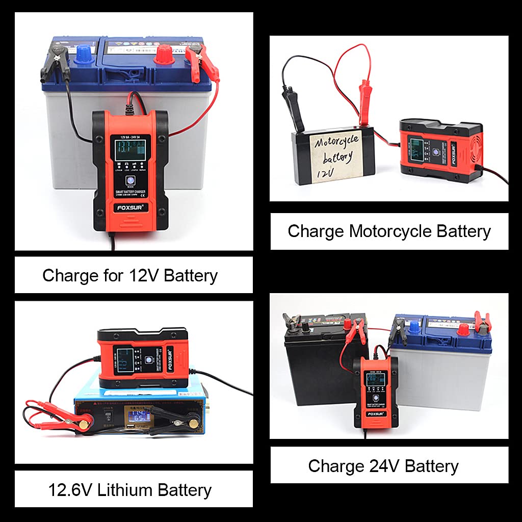 STHIRA Car Battery Charger, 12V-24V Intelligent Automatic Charger, 7-Segment Charging 12v Battery Charger, Repair, Test, suitable for Automotive, Motorcycles