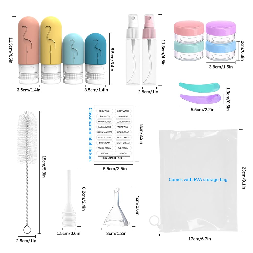 MAYCREATE Silicone Travel Bottles Set of 16pcs, Travel Bottle Kit for Toiletries, Leak Proof Soft Squeeze Toiletry Bottle, Refiil Travel Kit Bottles Travel Containers for Shampoo, Lotion & Body Wash