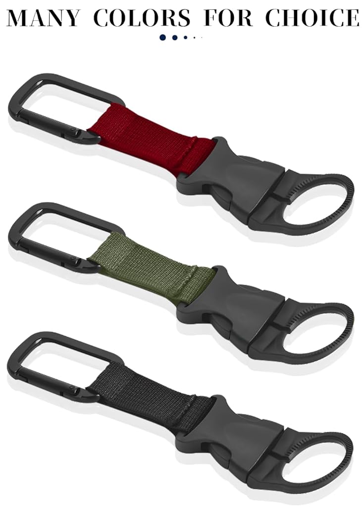 Proberos® 1PC Bottle Buckle Clip Hanging Portable Water Ring Holder Keychain Mineral for Backpack Belt Nylon Webbing Strap Outdoor Tactical Camping Hiking - Black