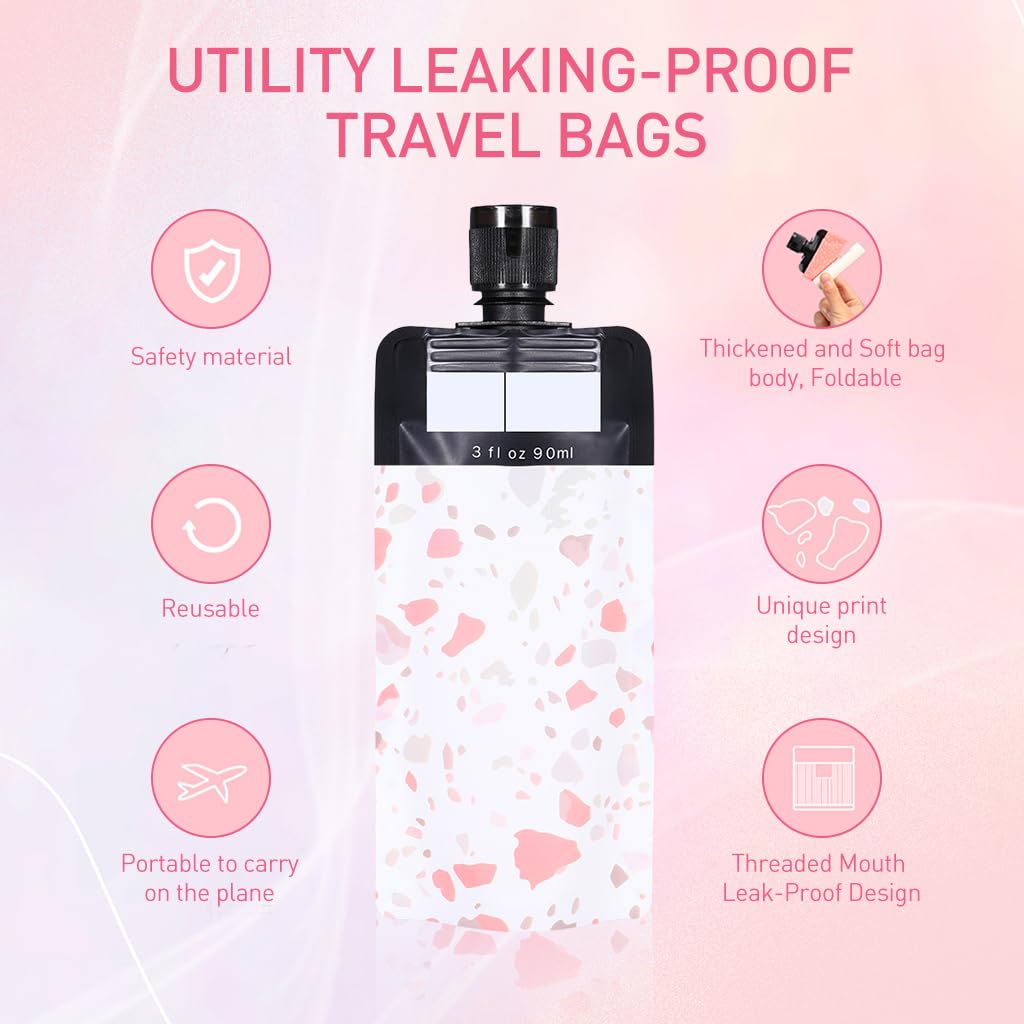 MAYCREATE 6Pcs Travel Bags 90ml Lotion Dispenser Travel Pouches Leak Proof Empty Squeezeable Pouches with Content Labels Refillable Toiletries Travel Pouches for Lotion Shampoo Cream Essential Oil