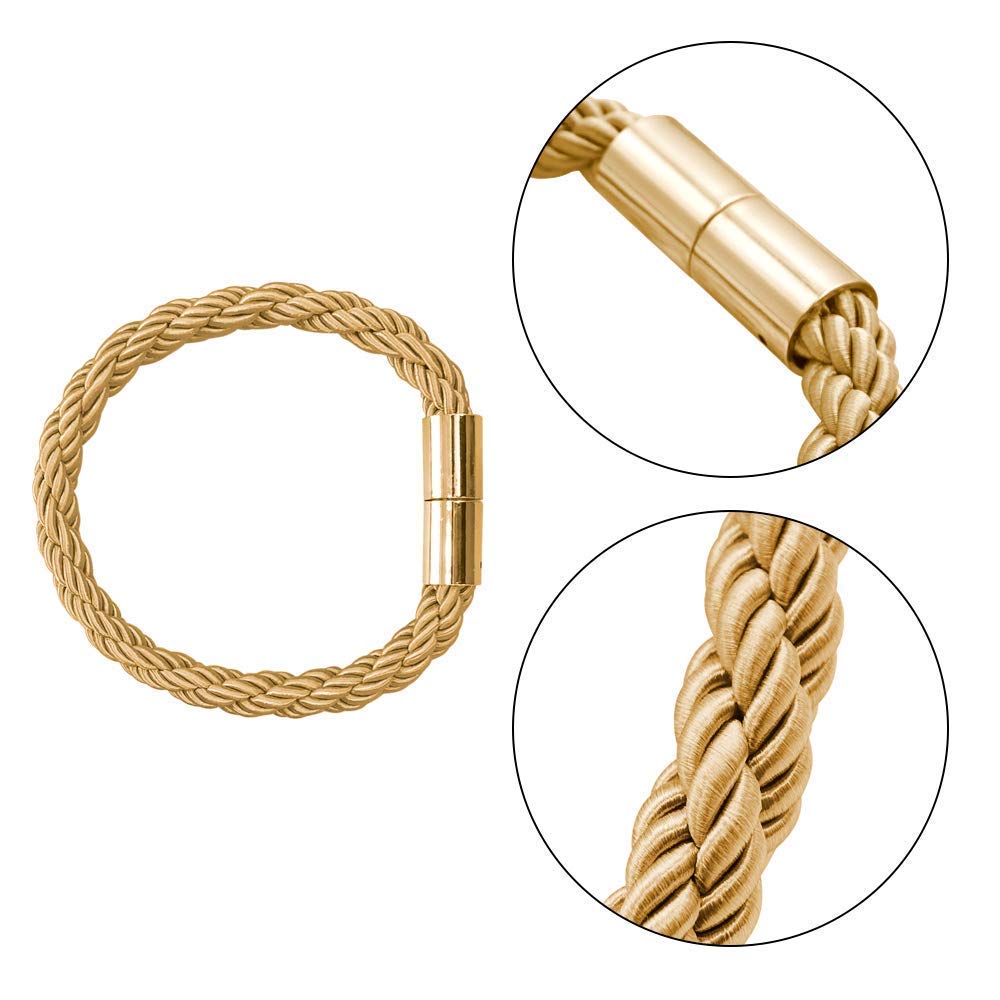 HASTHIP Magnetic Curtain Tie Backs Clips Curtain Buckles Holdbacks Binding Weaving Tie Band 2 Pieces for Home Office Decorative Medium Gold