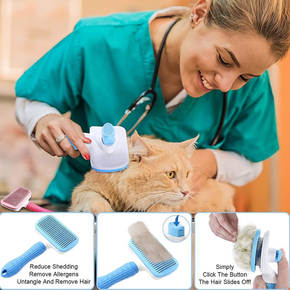 Qpets Slicker Dog Comb Brush Pet Grooming Brush Daily Use to Clean Loose Fur & Dirt Great for Dogs and Cats with Medium Long Hair Dog Hair Deshedding Brush-Blue