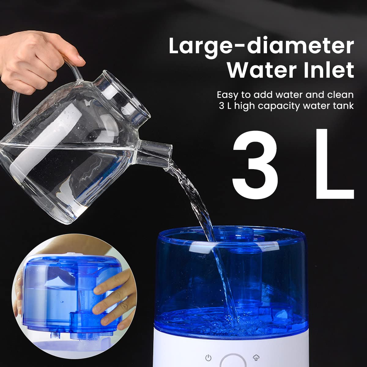 HANNEA 3L Cool Mist Humidifier, Touch Button, for Bedroom, Home, Office and Plants, 28dB Low Sound Quiet Ultrasonic Humidifier, Easy to Clean Home Humidifier,Auto Shut Off