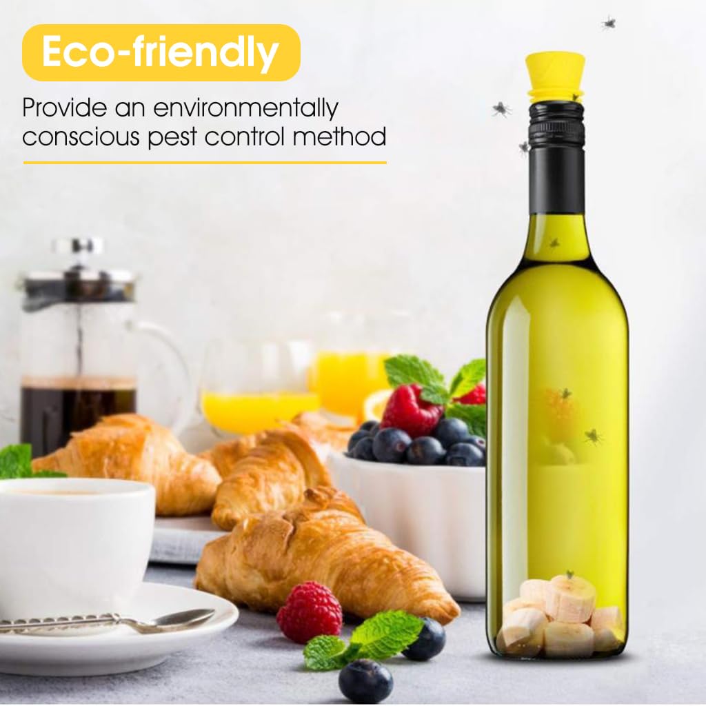 HASTHIP 4Pcs Fly Trap Kit for Indoor, Kitchen, Bottle Stopper Design Fruit Fly Trap for Insects, Whiteflies, Aphids, Leaf Minor, Thriphs, Reusable Eco Fly Trap (without Bottle)
