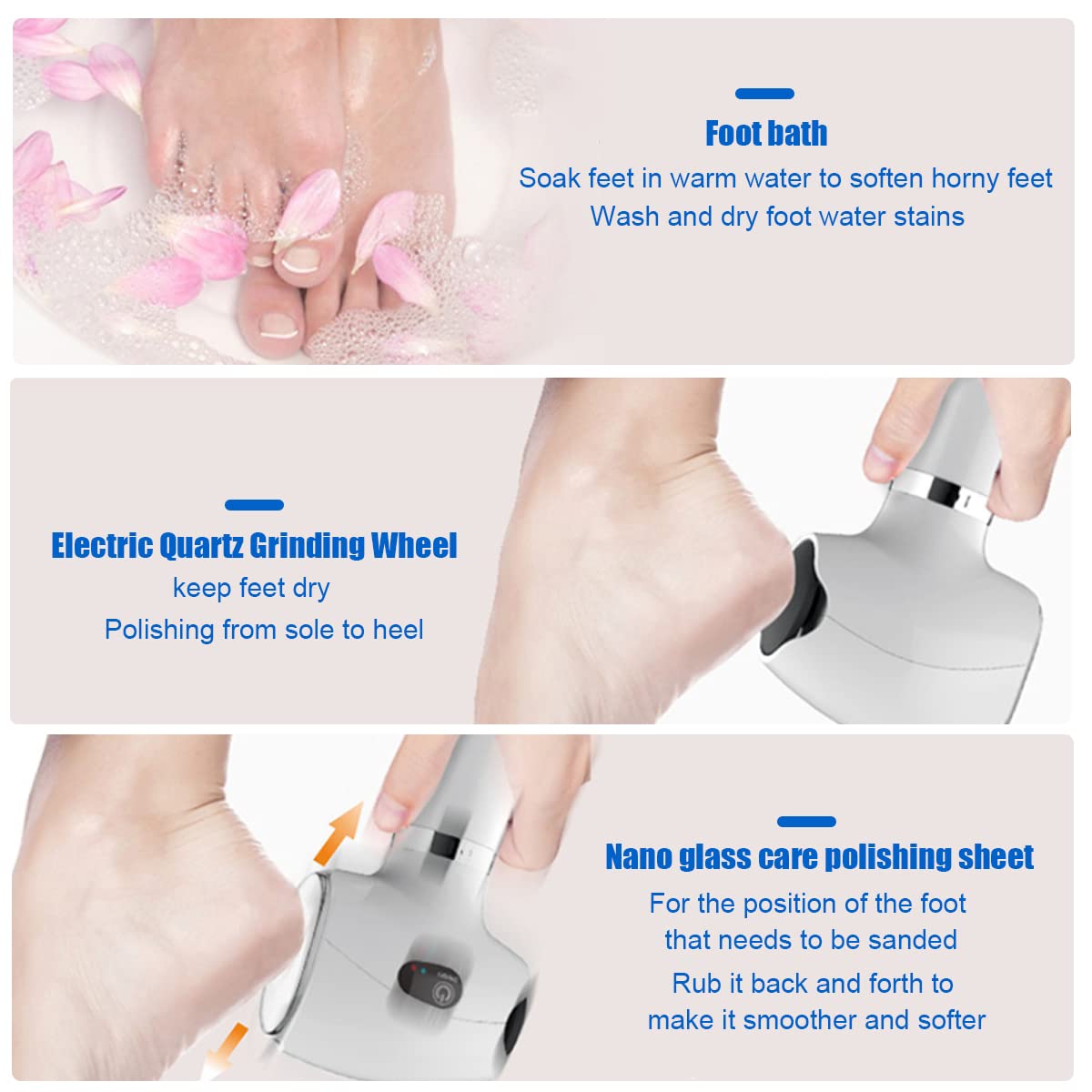 HANNEA Callus Remover for Feet Electronic, Rechargeable with 2 Roller Head Quartz Nanoglass Grinding Bit Foot Callus Remover, Dead Skin Remover for Feet, Pedicure Tool Kit Foot Care