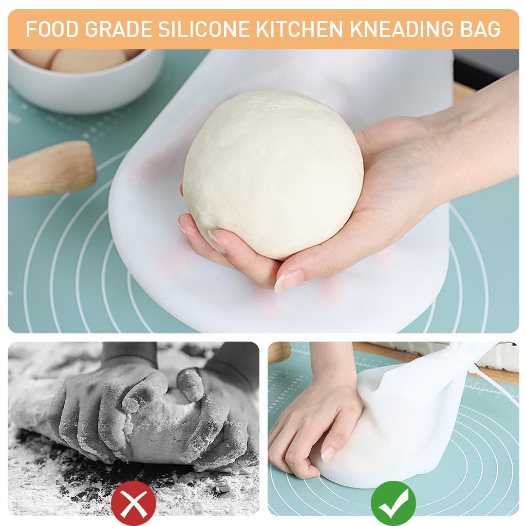 HASTHIP Silicone Kneading Bag for Baking Reusable Silicone Kitchen Cooler Bag, BPA Free Silicone Flour Mixing Kneading Bag Suitable for Bread, Pastry, Pizza and Tortilla