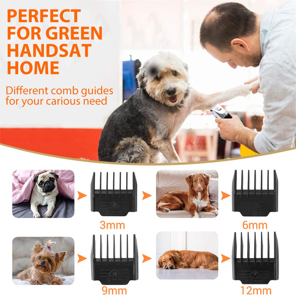 Qpets Electric Dog Hair Trimmer USB Rechargeable Hair Trimmer for Cat Thick Long Hair Dog Hair Trimmer Kit with Hair 4 Limiting Comb, Cleaning Brush, Pet Grooming Hair Clipper(Battery Power)