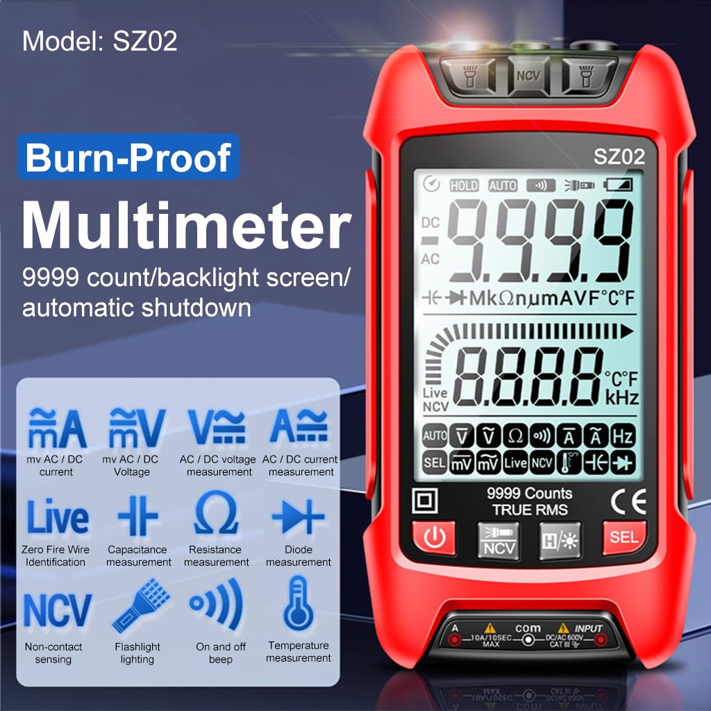 Serplex Digital Multimeter Voltage Multimeter 10000 Count AC/DC Voltage Tester, Current Meter, NVC Non Contact Voltmeter with LCD Display & LED Light, Resistance Diodes, Continuity