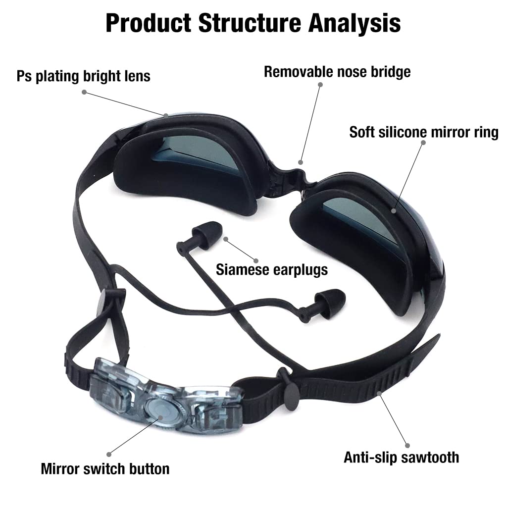 Proberos Unisex-Adult Plating HD Swim Goggles with Ear Plugs Professional Swimming UV Protection Goggles Anti Fog Adjustable Swim Goggles with Storage Case Nose Clip and Earplugs