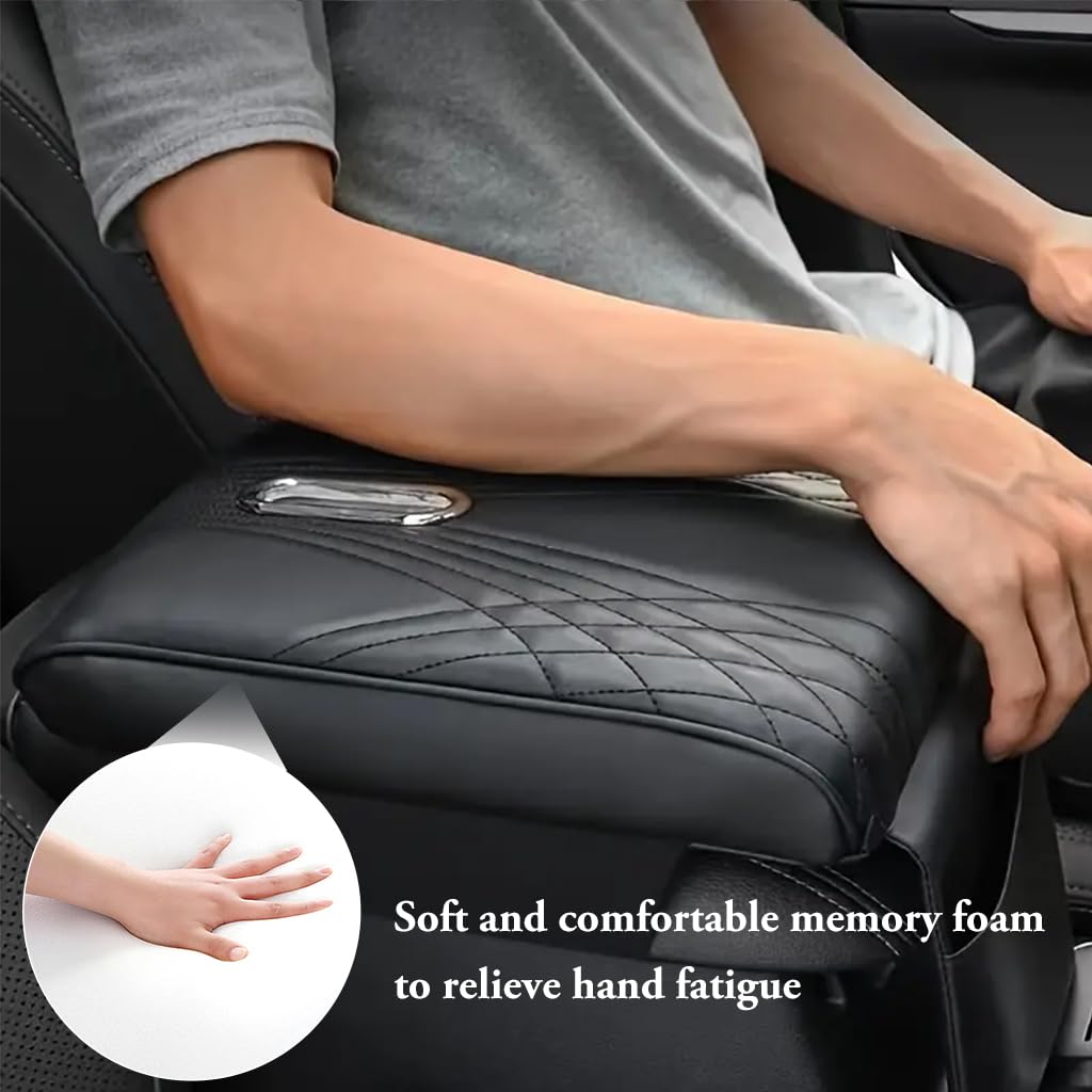 ZORBES Car Armrest Pad 3 in 1 Multipurpose Center Console Arm Rest with Tissue Holder & Storage Pouch Fashion PU Armrest Pad Car Center Console Pad Car Interior Accessory