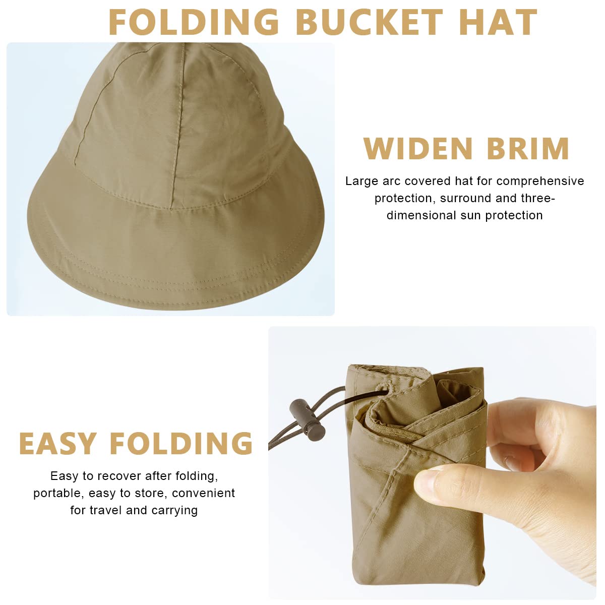 PALAY Bucket Hat for Women Sun Protection Wide Brim Beach Hat Sun Hats for Women, Fashion Lightweight Quick Dry Summer Cap - Adjustable Drawstring Closure, Khaki