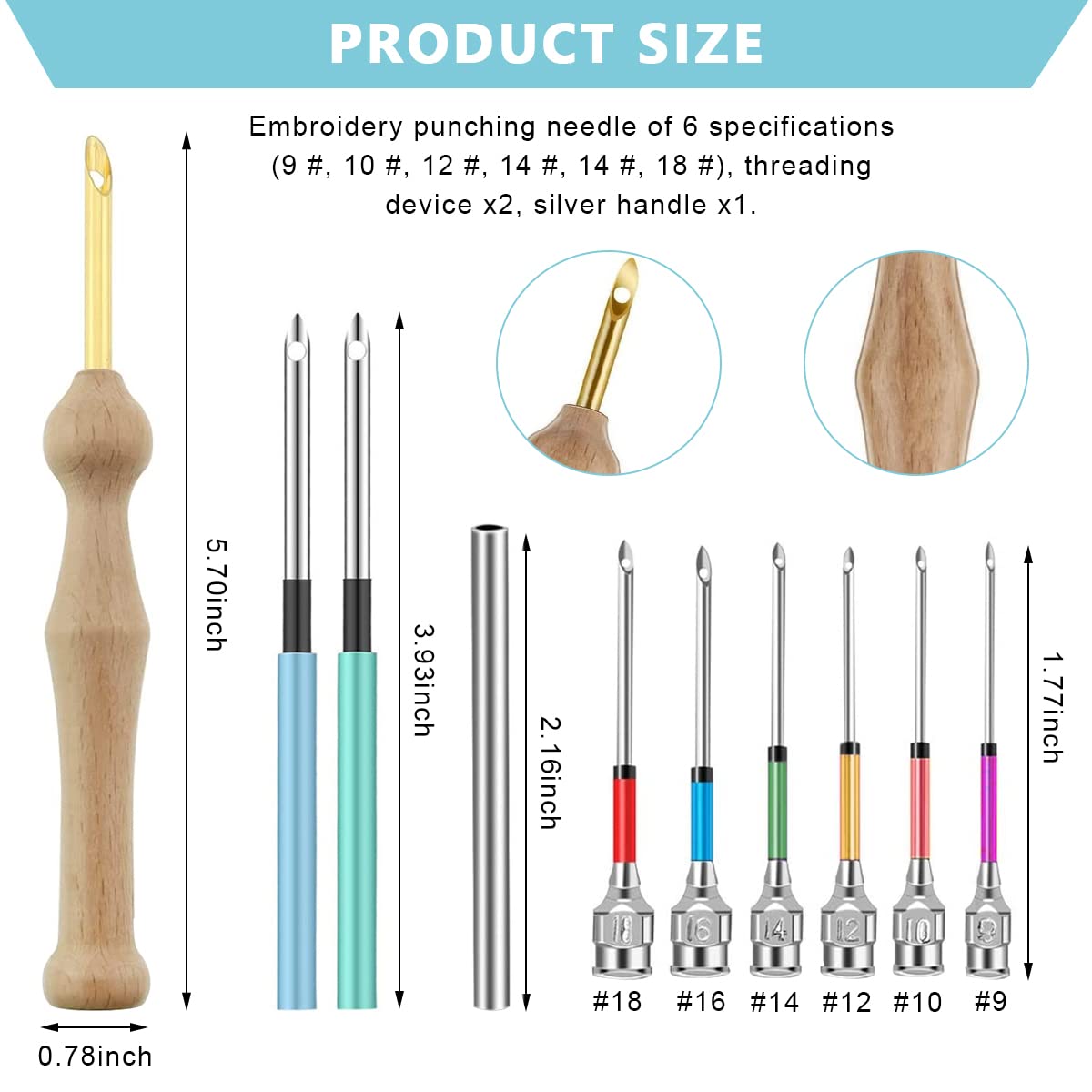 HASTHIP 12PCS Punch Needle Set for Women Girl, Embroidery Beginner Kit with Punch Needles Sewing for Needle Punch DIY Sewing