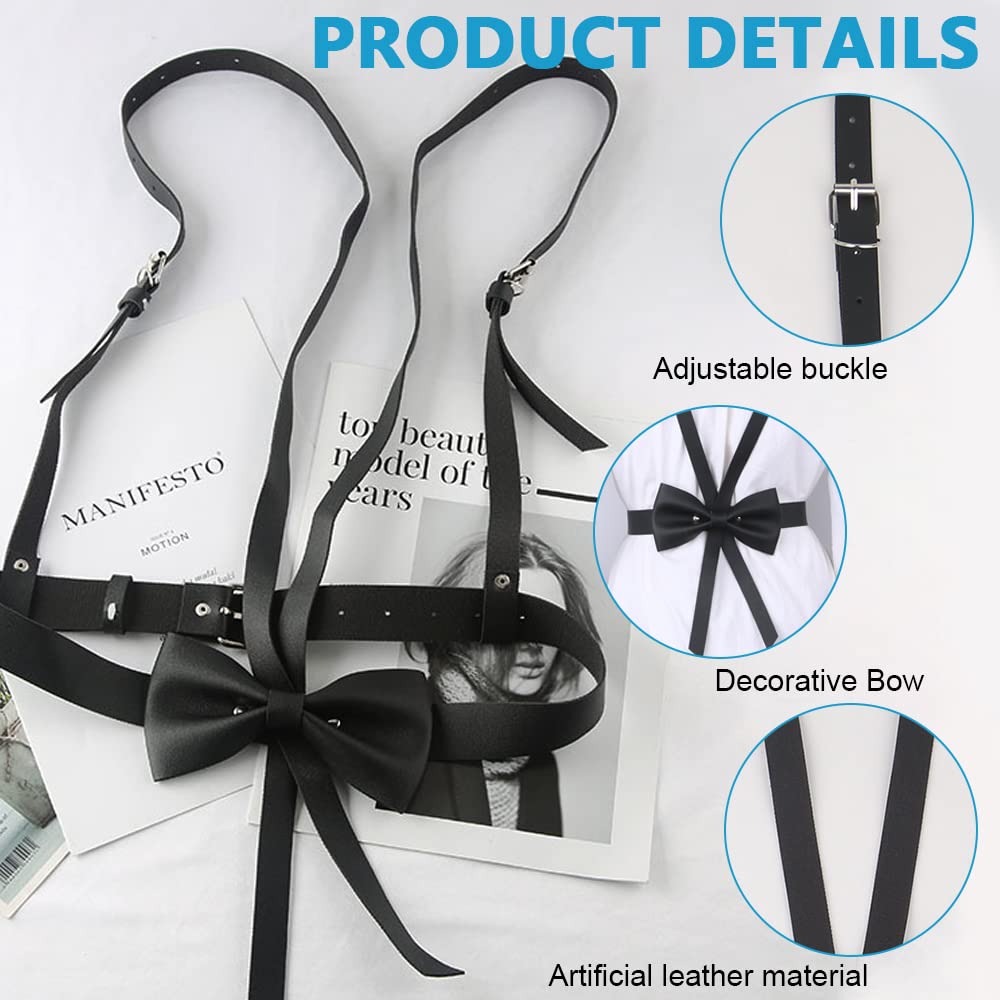 PALAY Body Harness Waist Belt for Women Bow Tie Leather High Waist Black Belts for Women Dresses, Adjustable Ladies Punk Underbust Chest Belt for Shirt Blouse Dress