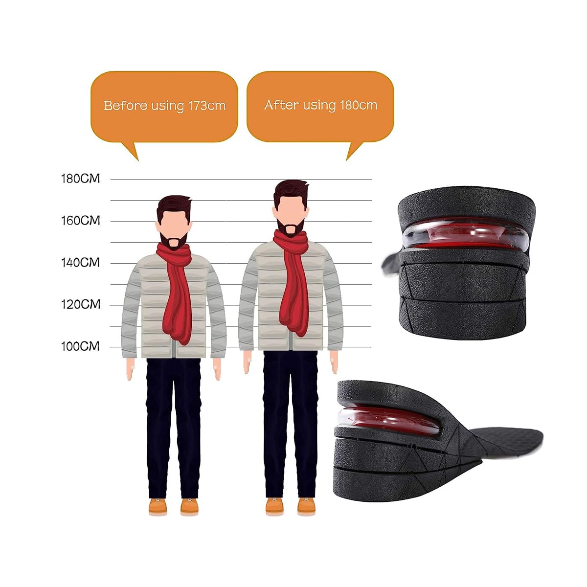 ZIBUYU Shoes Insole Height Increase 3 Layer 6cm Cuttable PVC Height Increasing Insoles for Women and Men Height Increase Insole Suitable for Shoe Size (5.5-10.5)