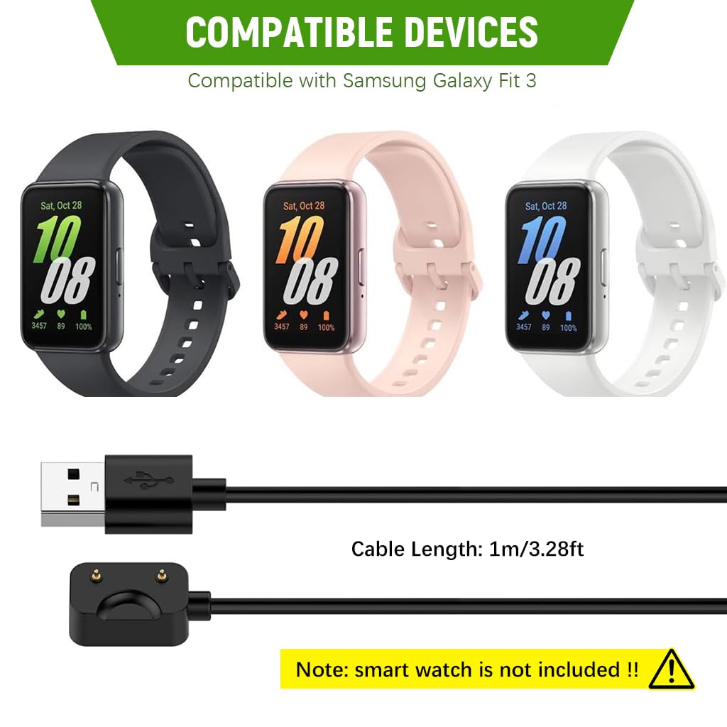 ZORBES USB Charger for Samsung Galaxy Fit 3 (1.6'' Display) Replacement 3.3ft USB Charging Cable Dual Pin Mag-netic Charging Cable for Samsung Galaxy Fit3